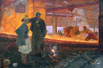 Королёва Розалия Ивановна. Берут пробу. Холст, масло. 90х135. 1955. 3 курс. Частное собрание.