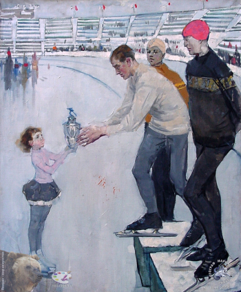 Королёва Розалия Ивановна. Вручение приза. Холст, масло. 110х90. 1957. 5 курс. Частное собрание.