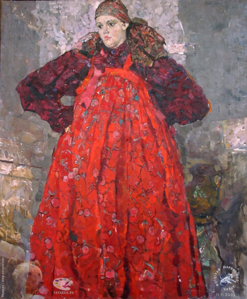 Королёва Розалия Ивановна. Девушка в красном сарафане. Холст, масло. 1957. 5 курс. Частное собрание.