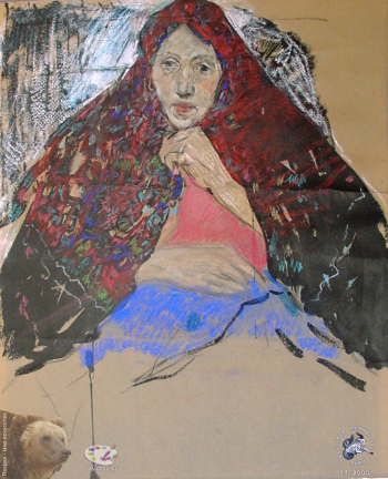 Королёва Розалия Ивановна. Женский портрет. Цветная бумага, пастель. 1950-е. Частное собрание.