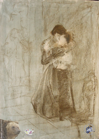 Королёва Розалия Ивановна. Любовь. Тонированная бумага, соус. 1950-е. Частное собрание.