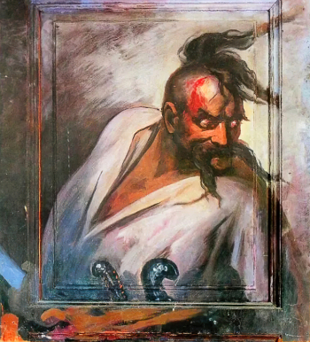 Струнников Николай Иванович. Казак в бою. Холст, масло. 1900. Местонахождение картины неизвестно.