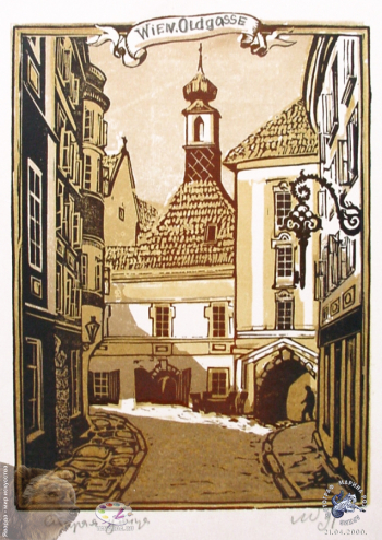 Мазурин Герман Алексеевич. Вена. Старая улица. Бумага, гравюра. 1991. Собрание семьи художника.