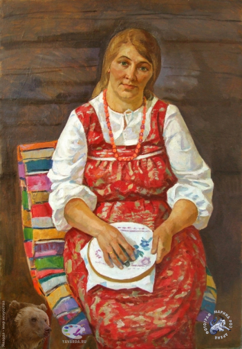 Шатов Ефим Игнатьевич. За пяльцами. Холст, масло. 100х70. 1983. Частное собрание.