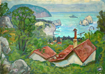 Шатов Ефим Игнатьевич. Посёлок Красный камень. Картон, масло. 49х69. 1979. Частное собрание.