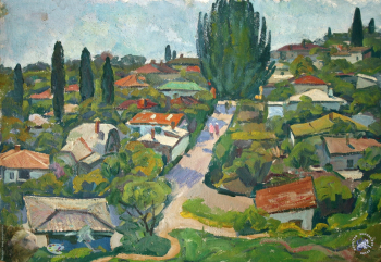 Шатов Ефим Игнатьевич. Посёлок Красный камень. Картон, масло. 50х70. 1979. Частное собрание.