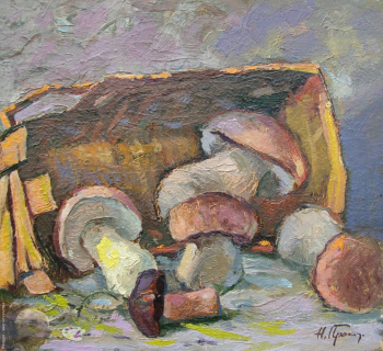 Прокопенко Николай Васильевич. Грибы. Картон, масло. 32х35,5. 1970-е. Частное собрание.