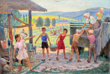 Прокопенко Николай Васильевич. На подшефном поле. Холст, масло. 115х156. 1957. Частное собрание.