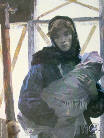 Михайлов Алексей Сергеевич. Тревога (Колыбельная). Холст, масло. 147х110. 1965. Студия военных художников имени М.Б.Грекова.