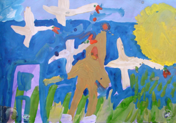Каюмова Вика. Гуси. Бумага, гуашь. 2001. Авторской собрание.