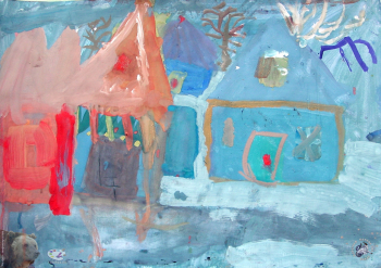 Кононенко Ярослава. Деревенский мотив. Бумага, гуашь. 2001. Авторское собрание.