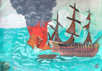 Ларичев Григорий. Морское происшествие. Бумага, гуашь. 2001. Авторское собрание.