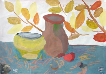 Ларичев Григорий. Натюрморт с крынкой. Бумага, гуашь. 2001. Авторской собрание.