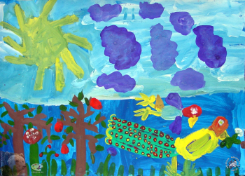 Новикова Света. Павлин. Бумага, гуашь. 2001. Авторское собрание.