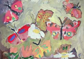 Огородникова Лиза. Бабочки. Бумага, гуашь. 2001. Авторское собрание.