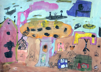 Пирковский Сергей. Город будущего. Бумага, гуашь. 2001. Авторское собрание.