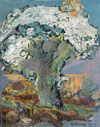Симонов Вадим Гербович. Дерево. Оргалит, смешанная техника. 36х28. 1998. Собрание семьи художника.