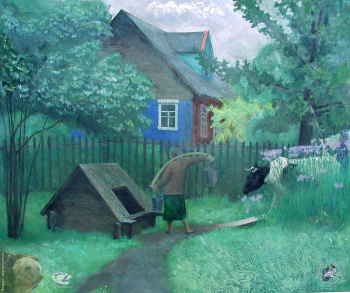 Лопатин Андрей Ростиславович. Явление коровы. Бумага, темпера. 53х64. Авторское собрание.
