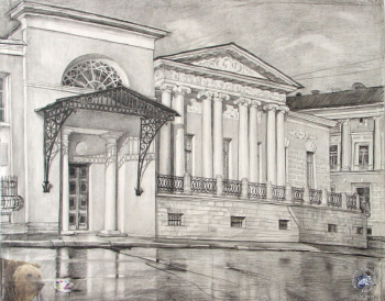 Сухарев Михаил Иванович. Музей А.С.Пушкина. Бумага, карандаш. 50х60. Частное собрание.