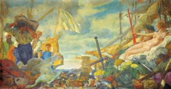 Лансере Евгений Евгеньевич. Заморская торговля. Холст, масло. 200х386. 1917. Государственная Третьяковская галерея.