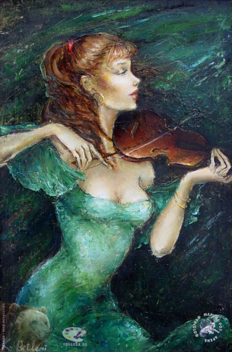 Кети Бетлемидзе. Скрипачка. Холст, масло. 50х37. 2001. Частное собрание.