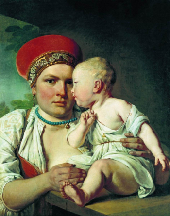Венецианов Алексей Гаврилович. Кормилица с ребёнком. Холст, масло. 66х53. 1830-е. Государственная Третьяковская галерея.