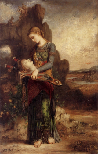 Гюстав Моро. Голова Орфея на лире. Холст, масло. 154х100. 1865. Музей Орсе.