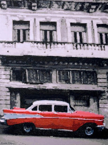 Анне Дрю. Красный автомобиль. Пикселизированная живопись. Частное собрание.