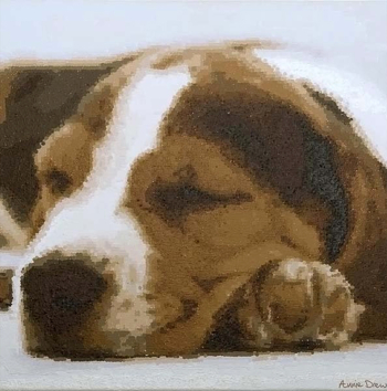 Анне Дрю. Щенок. Пикселизированная живопись.