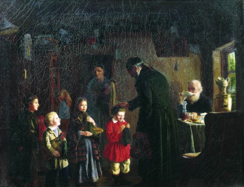 Соломаткин Леонид Иванович. Именины дьячка. Холст, масло. 39х45. 1862. Государственная Третьяковская галерея.