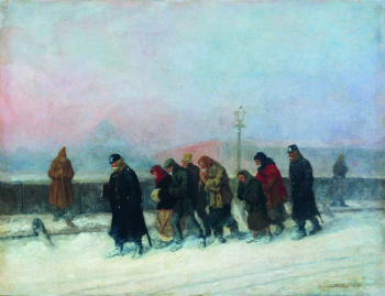 Соломаткин Леонид Иванович. Препровождение арестованных. Холст, масло. 1881. Днепропетровский художественный музей.