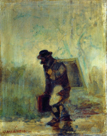 Соломаткин Леонид Иванович. Художник под дождём. Холст, масло. 49,7х74. 1870-1880. Таганрогский художественный музей.