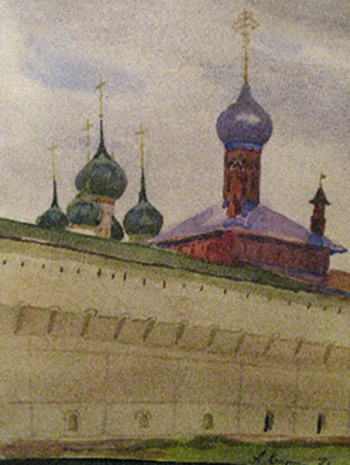 Лепорская Анна Александровна. Монастырь. Бумага, акварель. 33,5х46,4. 1973. Частная коллекция.