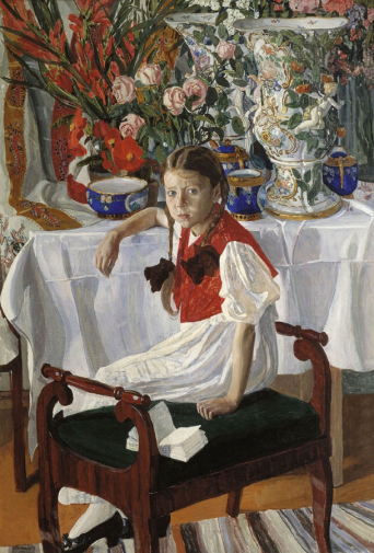 Головин Александр Яковлевич. Девочка и фарфор (Фрося). Холст, темпера. 146х97. 1916. Государственная Третьяковская галерея.