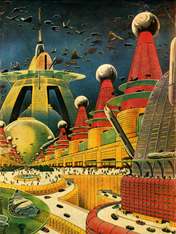 Фрэнк Рудольф Пауль. Город будущего. Иллюстрация. 1942. Частное собрание.