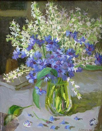 Шорохов Евгений Васильевич. Фиалки и васильки. Холст, масло. 50х40. 1995. Авторское собрание.
