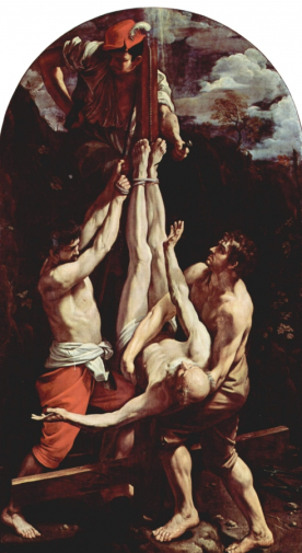 Гвидо Рени. Распятие святого Петра. Холст, масло. 305х175. 1604-1605. Пинакотека Ватикана.