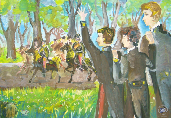 Выставка детских работ `Пушкин`, 2001.. Пятов Егор, 1985 г.р. Лицеисты встречают победителей.