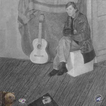 Выпускники станковой графики МГАХИ. Андреев И.Д. Фигура в интерьере. 1997.