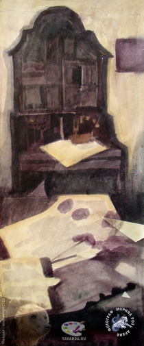 Выпускники станковой графики МГАХИ. Гаряева А. Кабинет Петра I. Бумага, акварель. 2001.