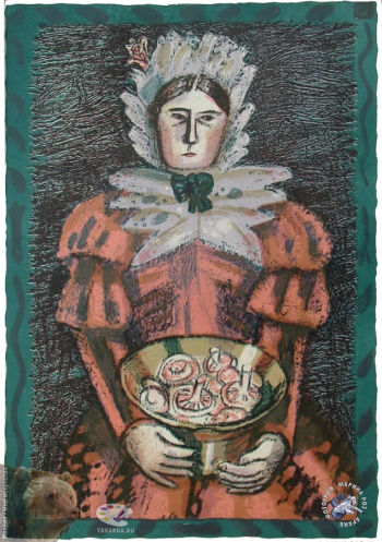 Выпускники станковой графики МГАХИ. Кузнецова Е.В. Провинциальные мотивы. Бумага, цветная литография. 1998.