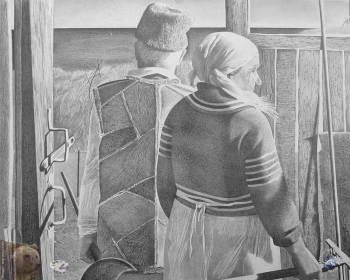 Выпускники станковой графики МГАХИ. Минайлов Д.Е. Серия `Земля кубанская`. Рисунок карандашом на бумаге. 1997.