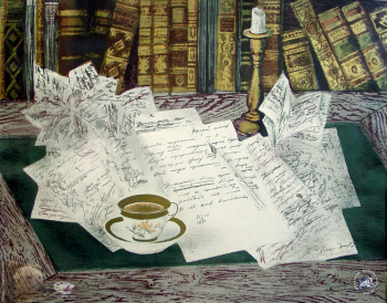 Выпускники станковой графики МГАХИ. Смирнов Александр Евгеньевич. Серия `Мир Пушкина`. Цветная литография. 1987.