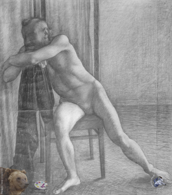 Выпускники станковой графики МГАХИ. Теслик А.И. Рисунок натурщика. Карандашный рисунок на бумаге. 1979.