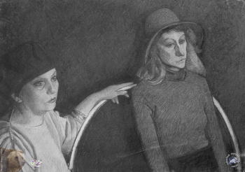 Выпускники станковой графики МГАХИ. Трошин А.Л. Серия `Двойные портреты`. Бумага, уголь. 1991.