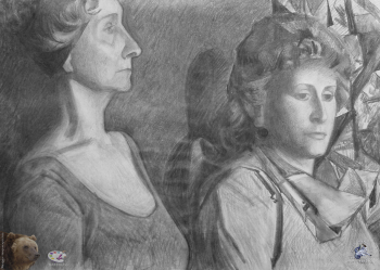 Выпускники станковой графики МГАХИ. Трошин А.Л. Серия `Двойные портреты`. Рисунок углем на бумаге. 1991.