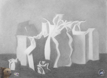 Выпускники станковой графики МГАХИ. Хлупин А.Б. Серия `Натюрморты`. Карандашный рисунок на бумаге. 1992.