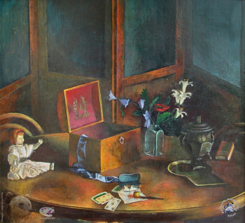 Выпускники станковой графики МГАХИ. Шабаев М.Б. Серия `Провинция`. Оргалит, темпера. 1995. (2)
