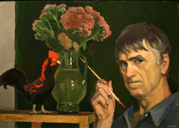 Дмитрий Жилинский. Живопись. Графика.. Автопортрет. Оргалит, масло. 1993.
