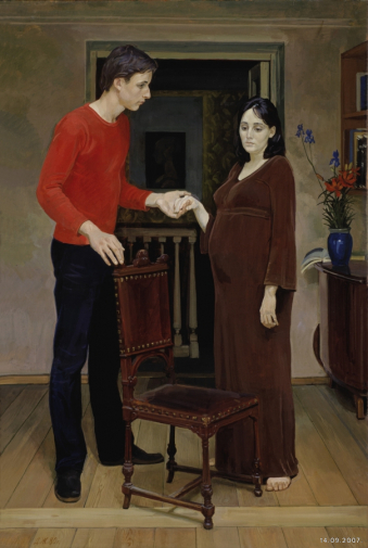 Дмитрий Жилинский. Живопись. Графика.. Молодая семья. ДСП, темпера. 70х47. 1980.